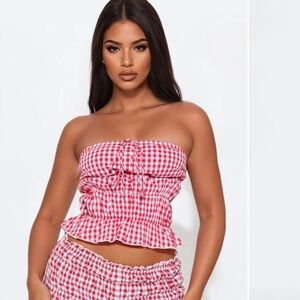 Red Gingham Strapless Top